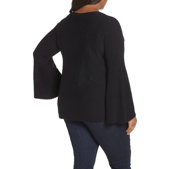 NWT Womens Plus Size 1X Vince Camuto Black Ribbed Bell Sleeve Pullover Sweater - Picture 3 of 6